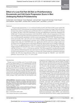Effect of a Low-Fat Fish Oil Diet on Proinflammatory Eicosanoids and Cell-Cycle Progression Score in Men Undergoing Radical Prostatectomy