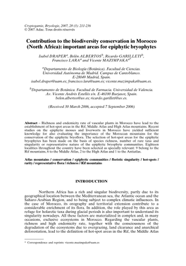 Contribution to the Biodiversity Conservation in Morocco (North Africa): Important Areas for Epiphytic Bryophytes