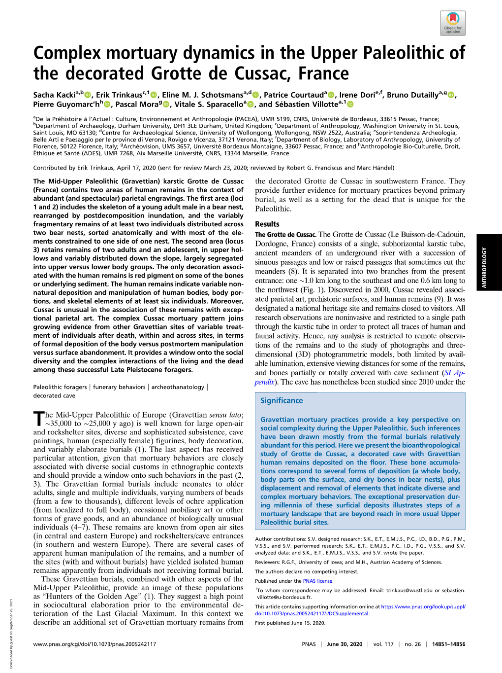 Complex Mortuary Dynamics in the Upper Paleolithic of the Decorated Grotte De Cussac, France