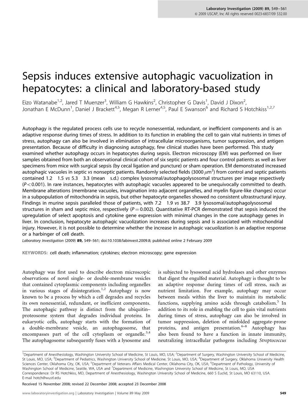 Sepsis Induces Extensive Autophagic Vacuolization in Hepatocytes: A