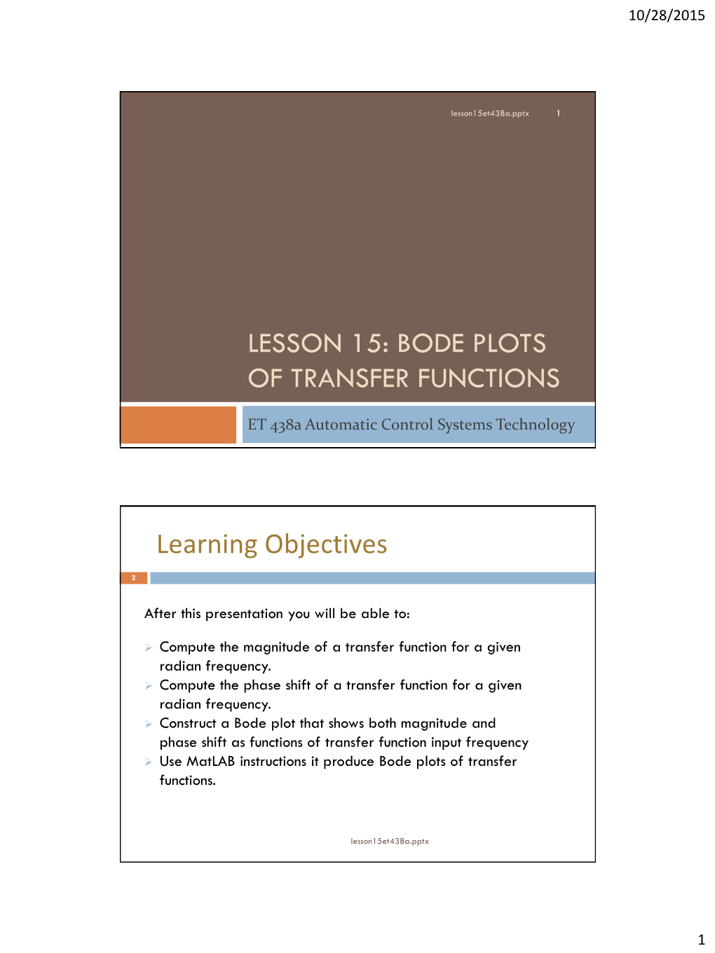 Lesson 15: Bode Plots of Transfer Functions