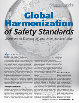 Global Harmonization of Safety Standards Examining the European Influence on the Practice of Safety by Fred A