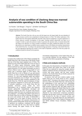 Analysis of Sea Condition of Jiaolong Deep-Sea Manned Submersible Operating in the South China Sea