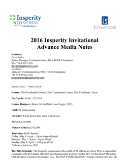 Insperity Invitational Pre-Tournament Notes