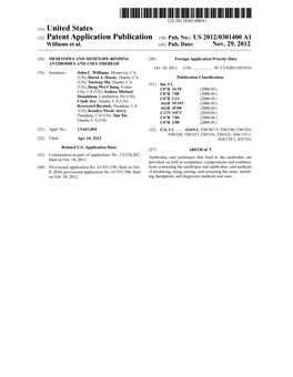(12) Patent Application Publication (10) Pub. No.: US 2012/0301400 A1 Williams Et Al
