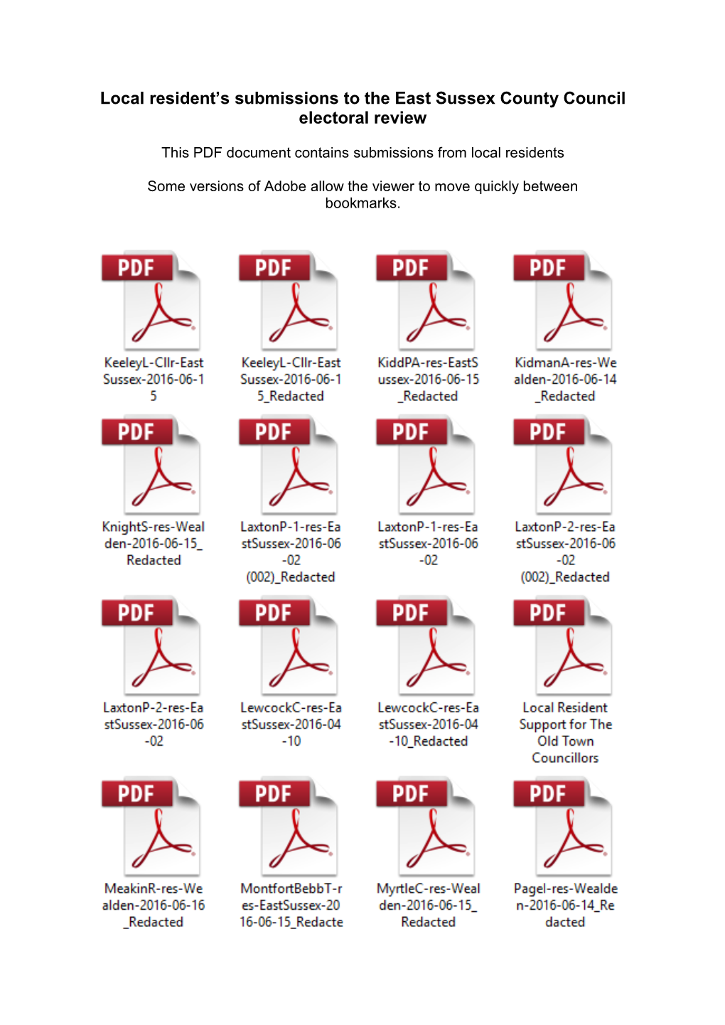 Local Resident's Submissions to the East Sussex County Council