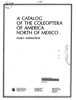 A Catalog of the Coleóptera of America North of Mexico Family: Amphizoidae