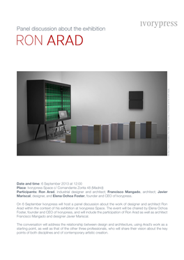 Press Release About the Panel Discussion on Ron Arad's Exhibition