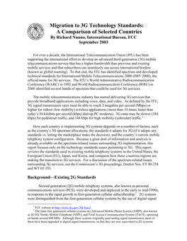 Migration to 3G Technology Standards: a Comparison of Selected Countries by Richard Nunno, International Bureau, FCC September 2003