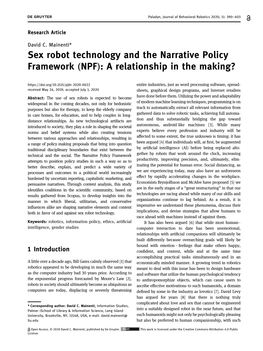 Sex Robot Technology and the Narrative Policy Framework (NPF): a Relationship in the Making?