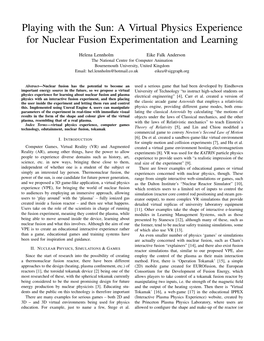 Playing with the Sun: a Virtual Physics Experience for Nuclear Fusion Experimentation and Learning