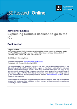 Explaining Serbia's Decision to Go to the ICJ