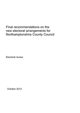 Final Recommendations on the New Electoral Arrangements for Northamptonshire County Council