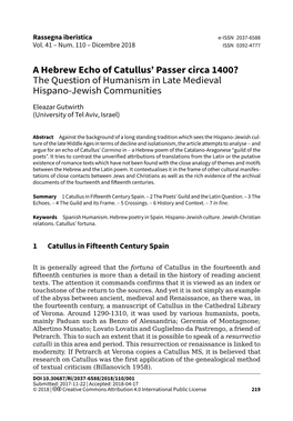 A Hebrew Echo of Catullus' Passer Circa 1400?