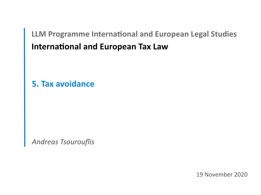 5. Tax Avoidance International and European Tax