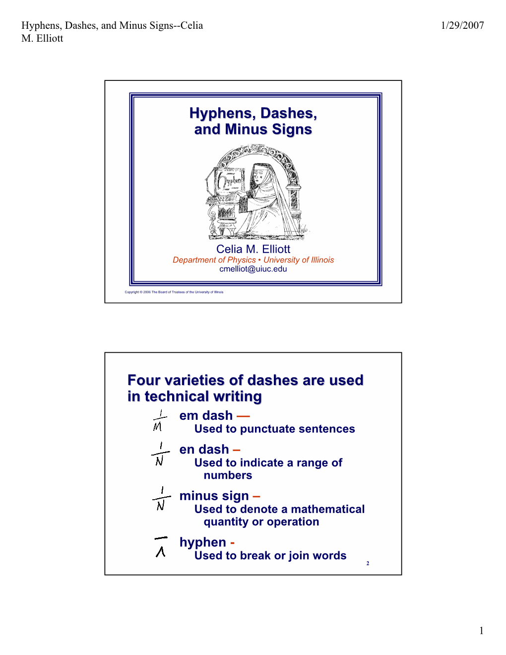 Hyphens, Dashes, and Minus Signs Four Varieties of Dashes Are Used in Technical Writing