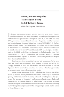 Framing the New Inequality: the Politics of Income Redistribution in Canada Keith Banting and John Myles