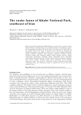 The Snake Fauna of Khabr National Park, Southeast of Iran