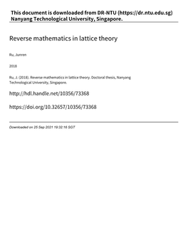 Reverse Mathematics in Lattice Theory