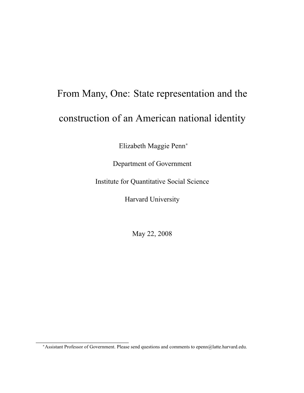 From Many, One: State Representation and the Construction of an American