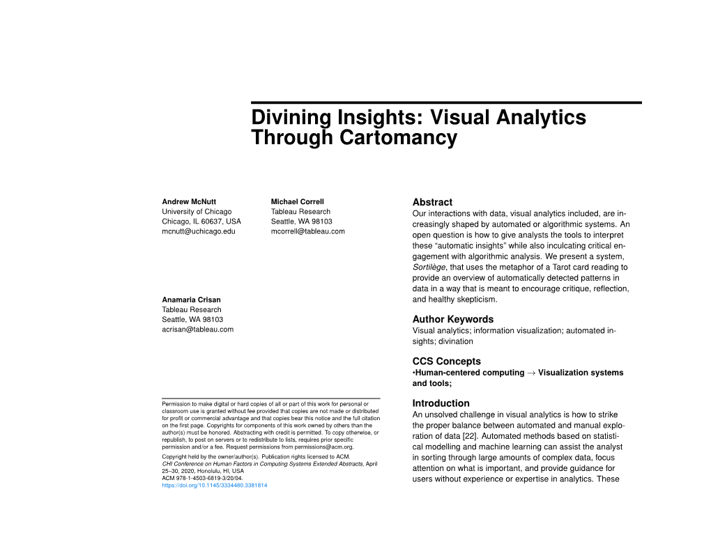 Divining Insights: Visual Analytics Through Cartomancy