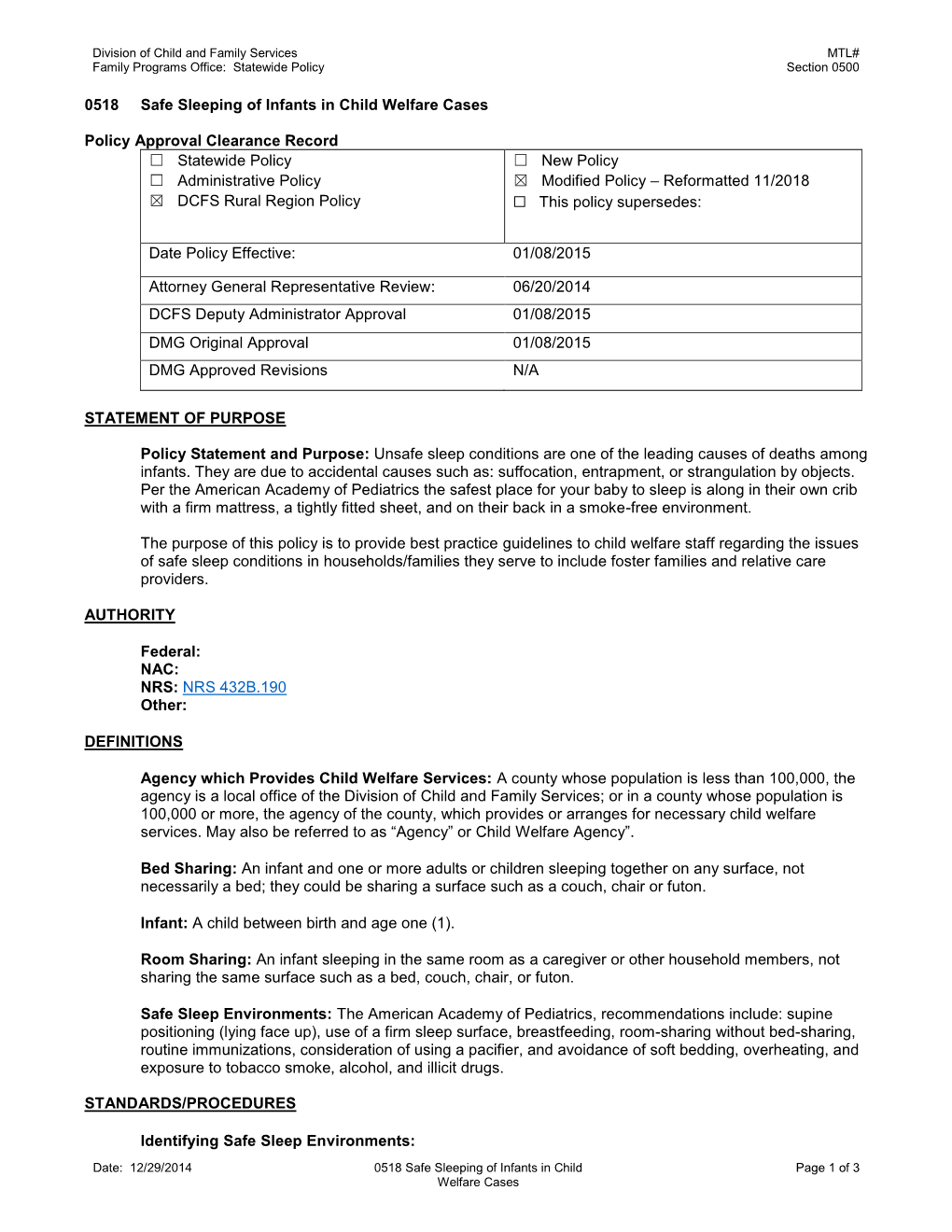 0518 Safe Sleeping of Infants in Child Welfare Cases