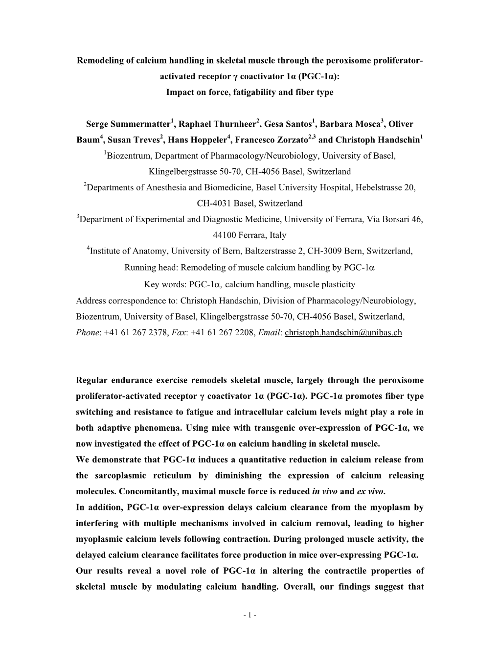 Remodeling of Calcium Handling in Skeletal Muscle Through The