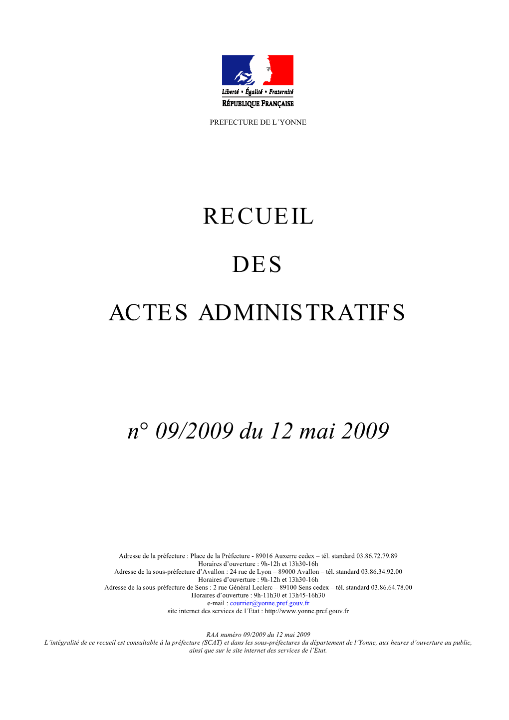 Recueil Des Actes Administratifs N° 09/2009 Du 12 Mai2009 3