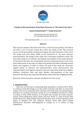 A Study on Characterization of the Main Character in “The Fault in Our Stars”
