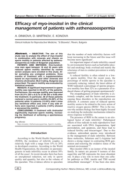 Efficacy of Myo-Inositol in the Clinical Management of Patients with Asthenozoospermia