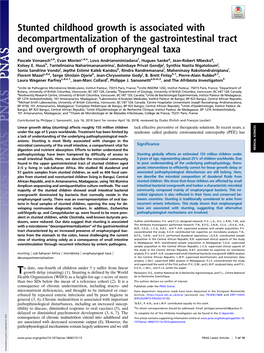 Stunted Childhood Growth Is Associated with Decompartmentalization of the Gastrointestinal Tract and Overgrowth of Oropharyngeal Taxa