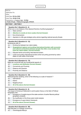 Roll No: Application No: Name: Exam Date: 05-Oct-2020 Exam Time: 09:00-12:00 Examination: 1. Course Code - M.Phil