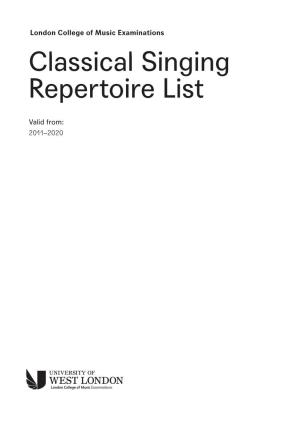 Classical Singing Repertoire List