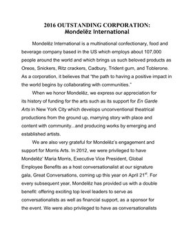 2016 OUTSTANDING CORPORATION: Mondelēz International