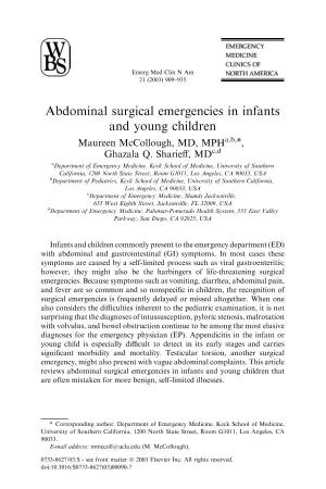 Abdominal Surgical Emergencies in Infants and Young Children Maureen Mccollough, MD, Mpha,B,*, Ghazala Q