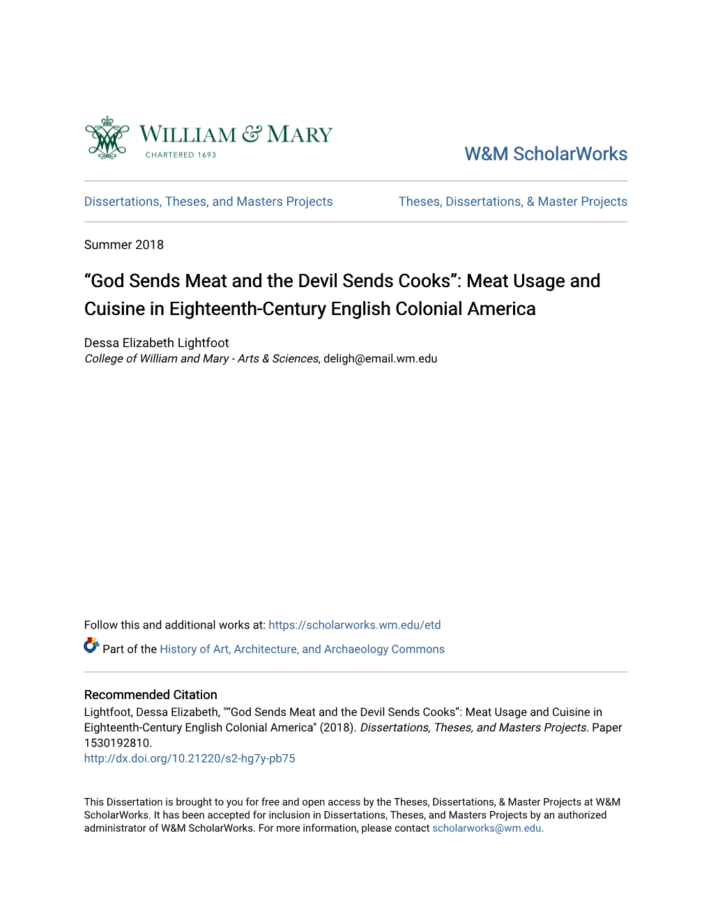 Meat Usage and Cuisine in Eighteenth-Century English Colonial America