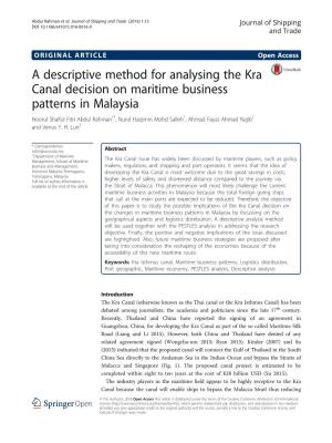 A Descriptive Method for Analysing the Kra Canal Decision on Maritime