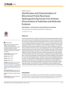 Identification and Characterization of Bifunctional Proline Racemase/ Hydroxyproline Epimerase from Archaea: Discrimination of Substrates and Molecular Evolution