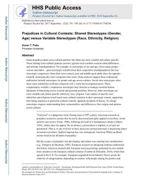 Prejudices in Cultural Contexts: Shared Stereotypes (Gender, Age) Versus Variable Stereotypes (Race, Ethnicity, Religion)