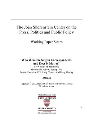 Who Were the Saigon Correspondents and Does It Matter? by William M