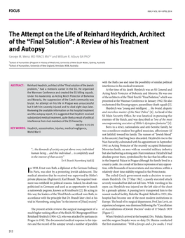 The Attempt on the Life of Reinhard Heydrich, Architect of the “Final Solution”: a Review of His Treatment and Autopsy George M