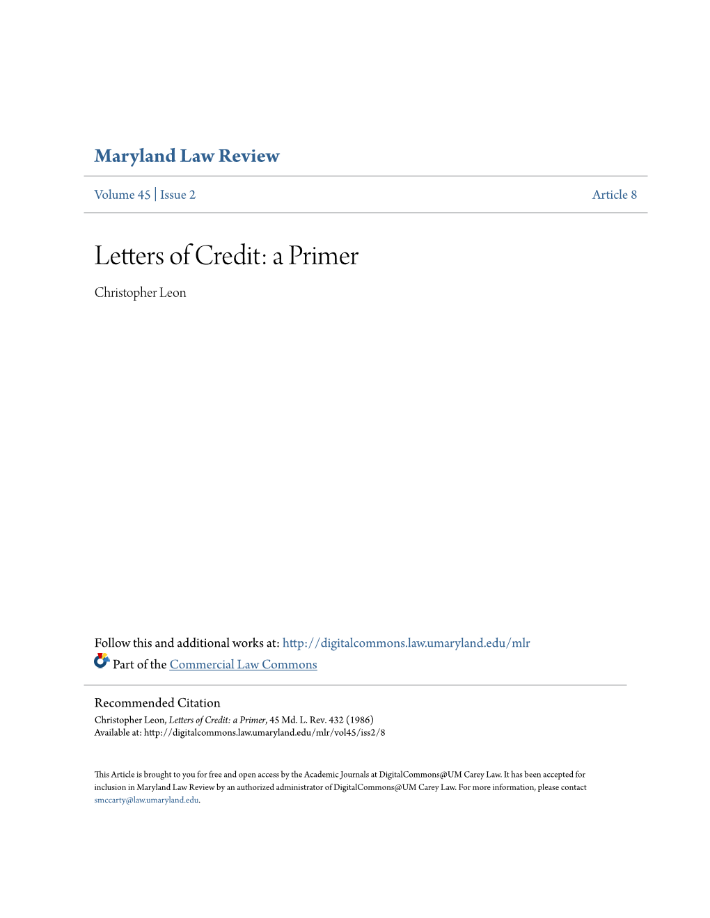 Letters of Credit: a Primer Christopher Leon