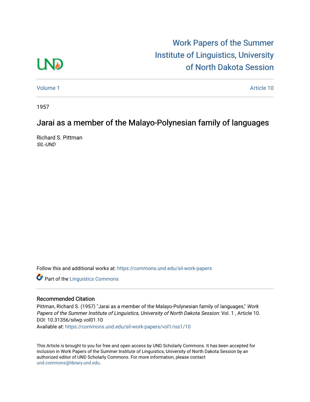 Jarai As a Member of the Malayo-Polynesian Family of Languages