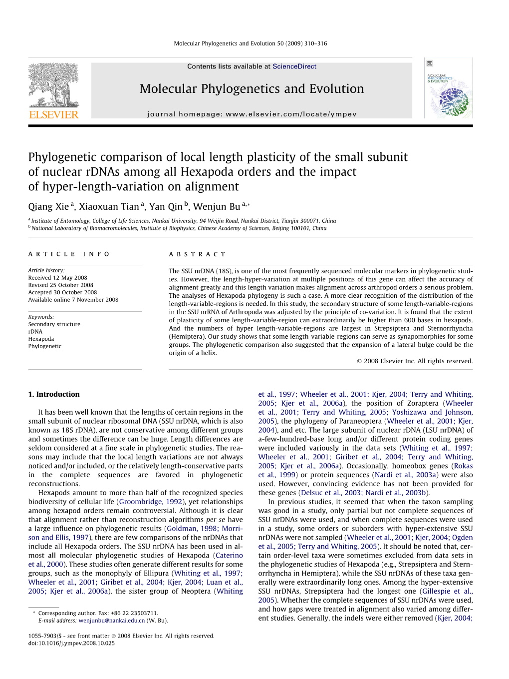 Molecular Phylogenetics and Evolution 50 (2009) 310–316