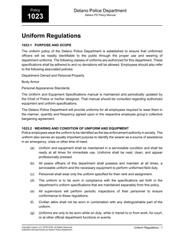 Policy 1023 Uniform Regulations