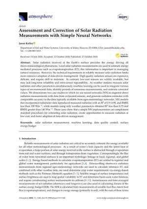 Assessment and Correction of Solar Radiation Measurements with Simple Neural Networks