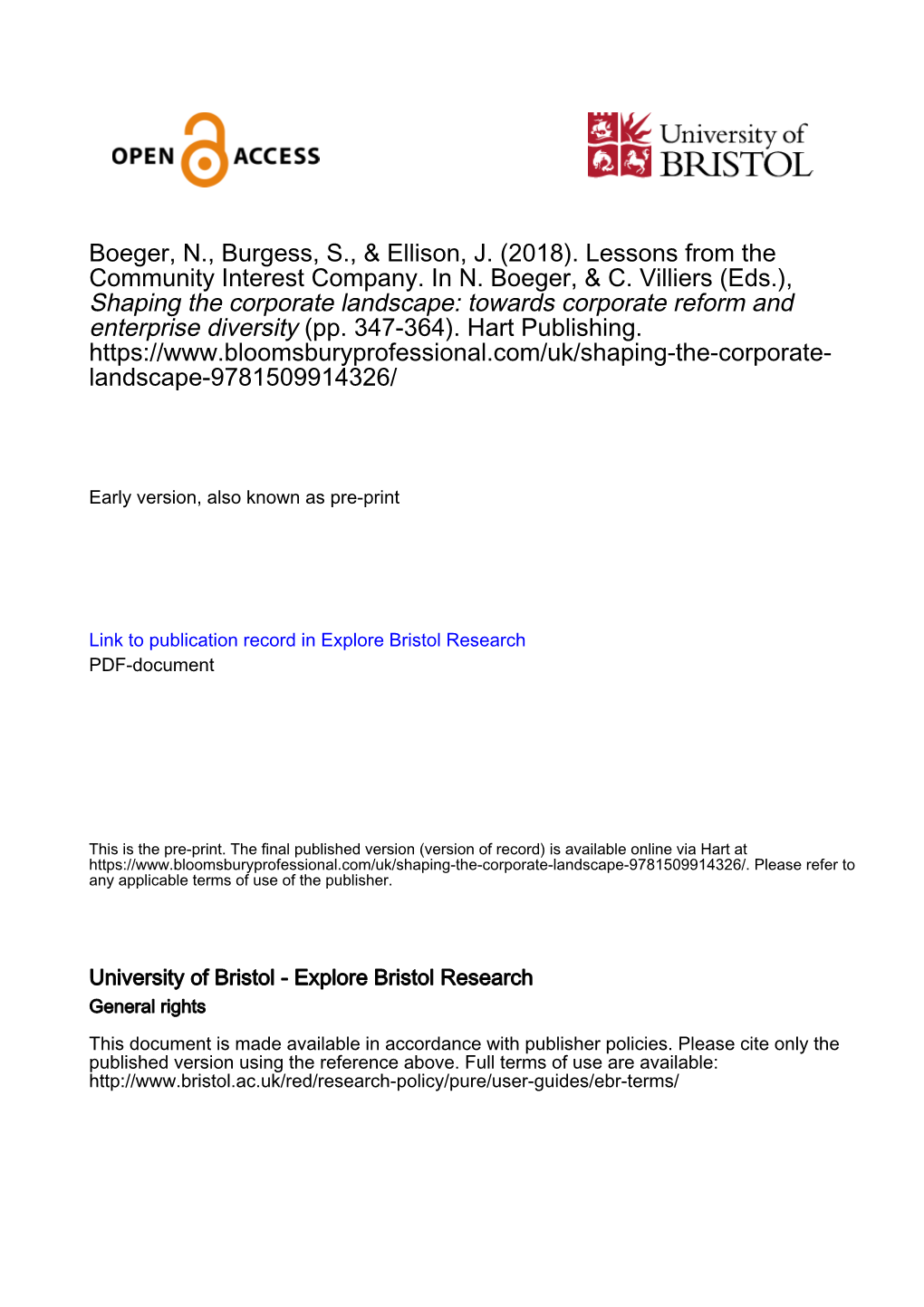 Lessons from the Community Interest Company. in N. Boeger, & C. Villiers