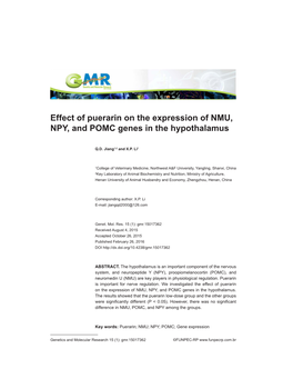 Effect of Puerarin on the Expression of NMU, NPY, and POMC Genes in the Hypothalamus