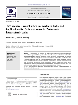 Tuff Beds in Kurnool Subbasin, Southern India and Implications for Felsic Volcanism in Proterozoic Intracratonic Basins