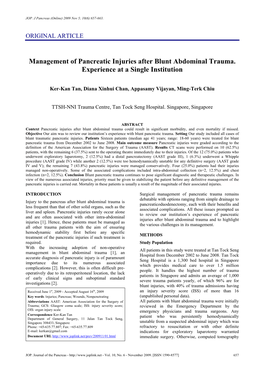 Management of Pancreatic Injuries After Blunt Abdominal Trauma